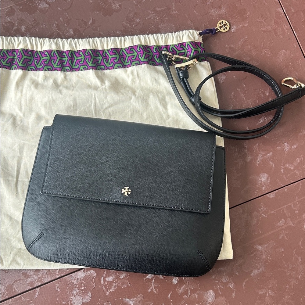 Tory Burch Black Crossbody Bag with Gold Accents
